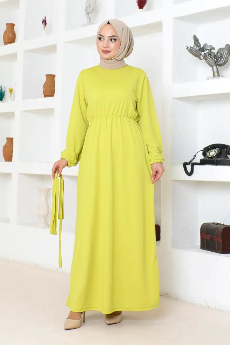 Kuşak Detaylı Tesettür Elbise Asit-detail