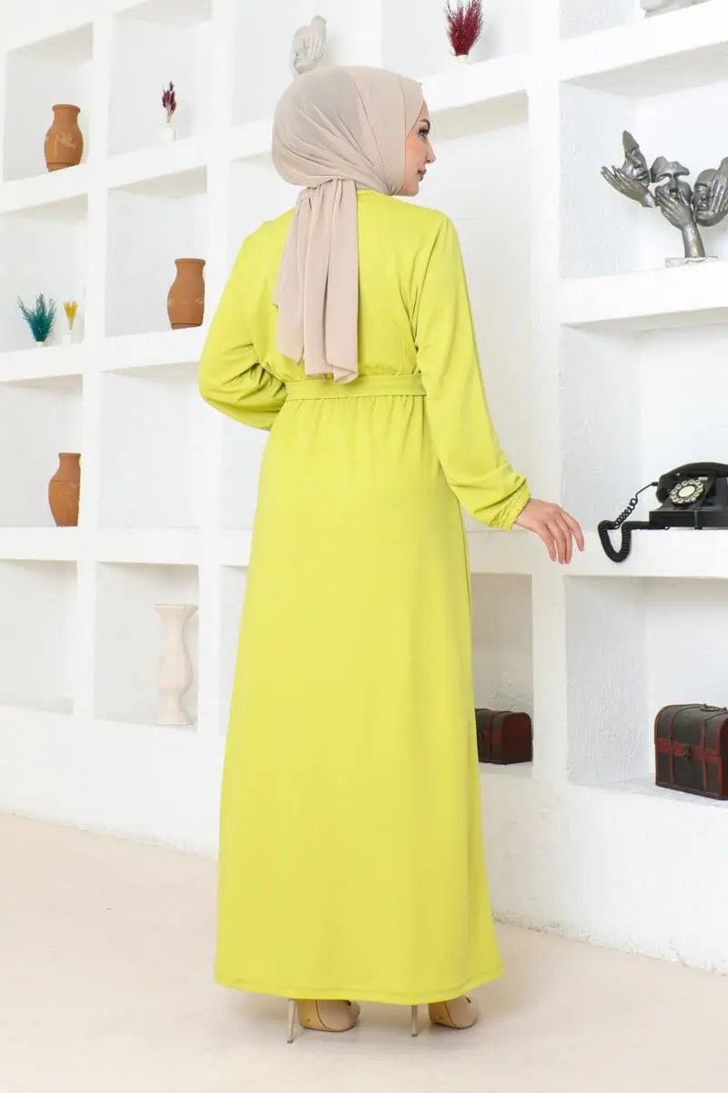 Kuşak Detaylı Tesettür Elbise Asit-detail