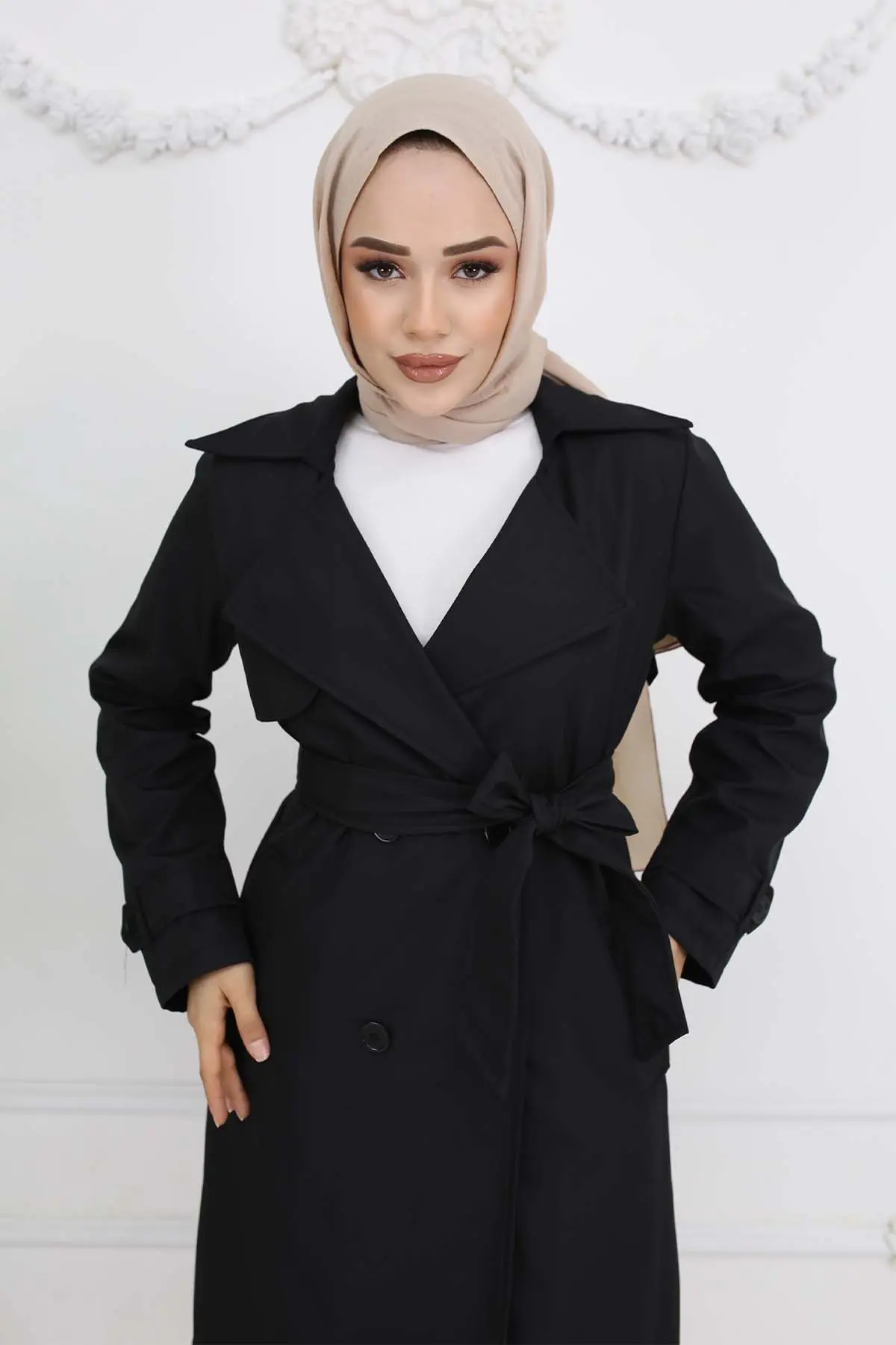 Kuşaklı Kruvaze Yaka Trençkot-detail