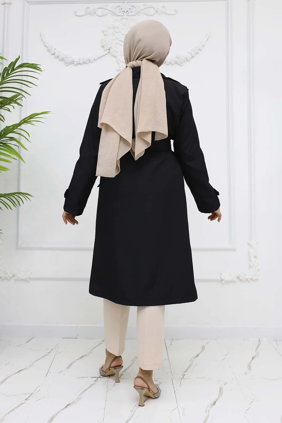 Kuşaklı Kruvaze Yaka Trençkot-detail