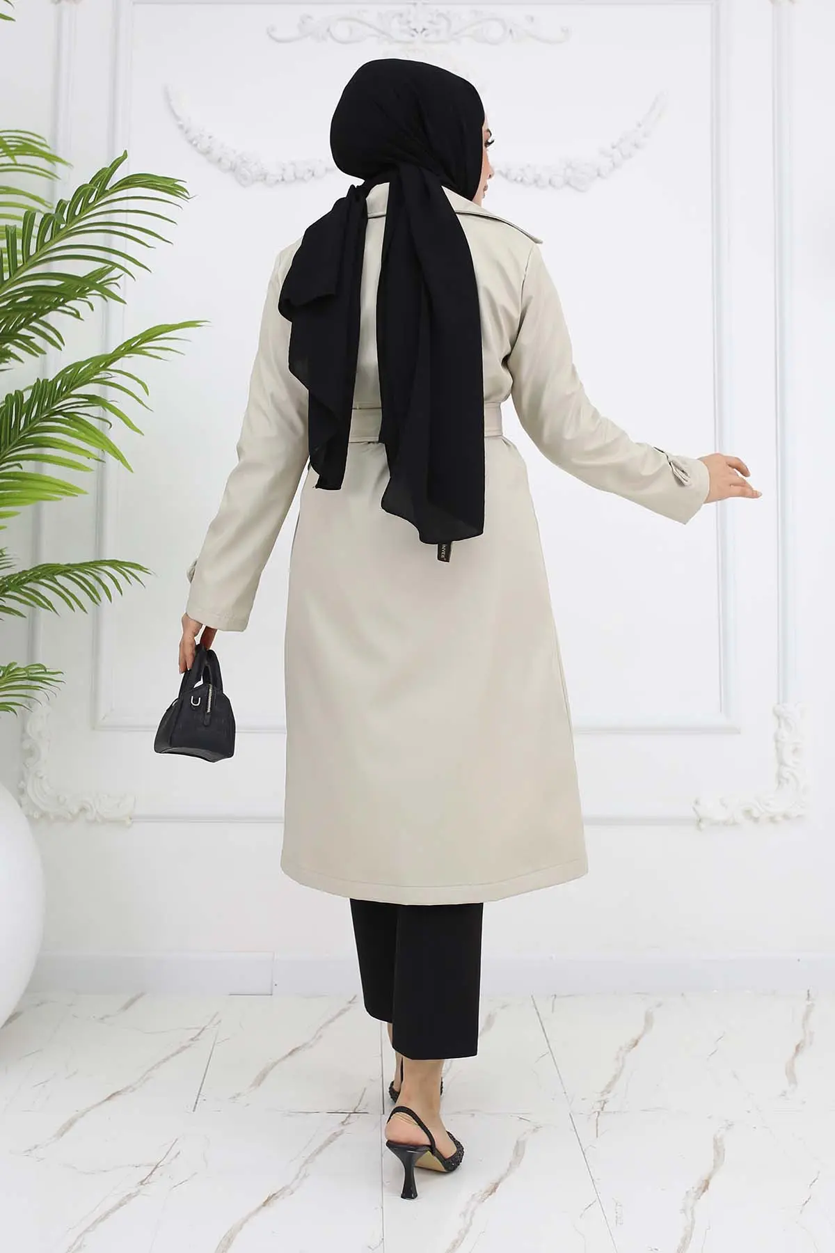 Kuşaklı Kruvaze Yaka Trençkot-detail