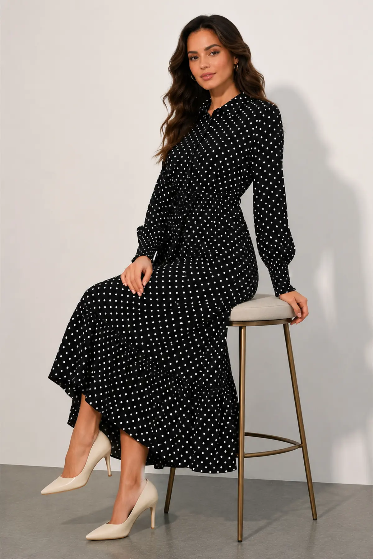 Belted Polka Dot Hijab Dress-detail