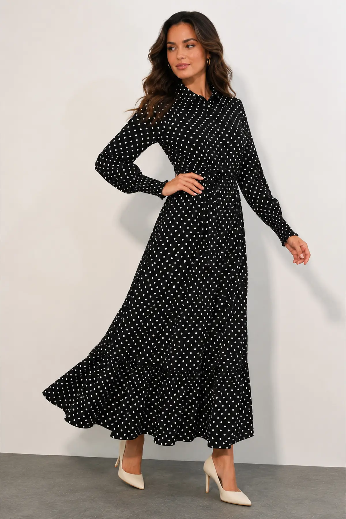 Belted Polka Dot Hijab Dress-detail