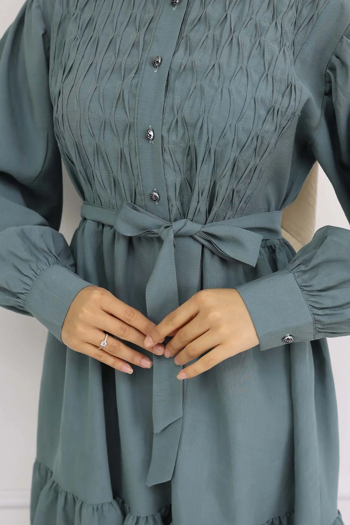 Kuşaklı Tesettür Elbise Çağla 2247-detail