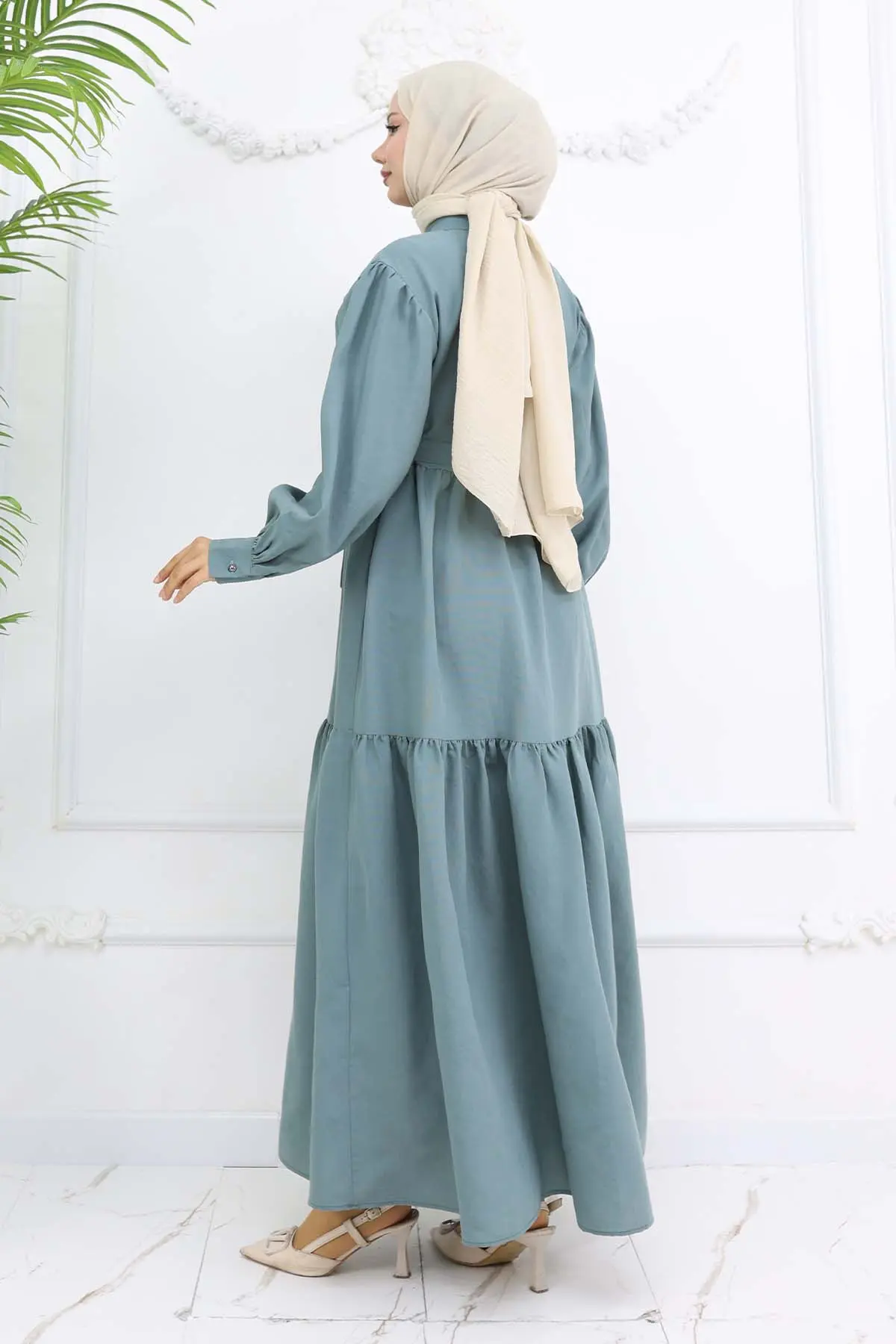 Kuşaklı Tesettür Elbise Çağla 2247-detail