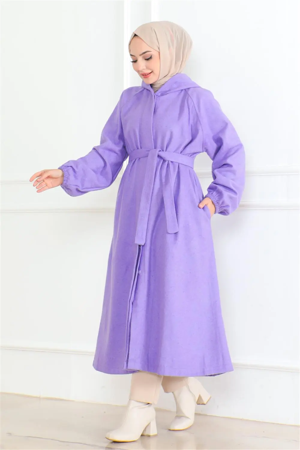 Belted Hijab Coat-detail