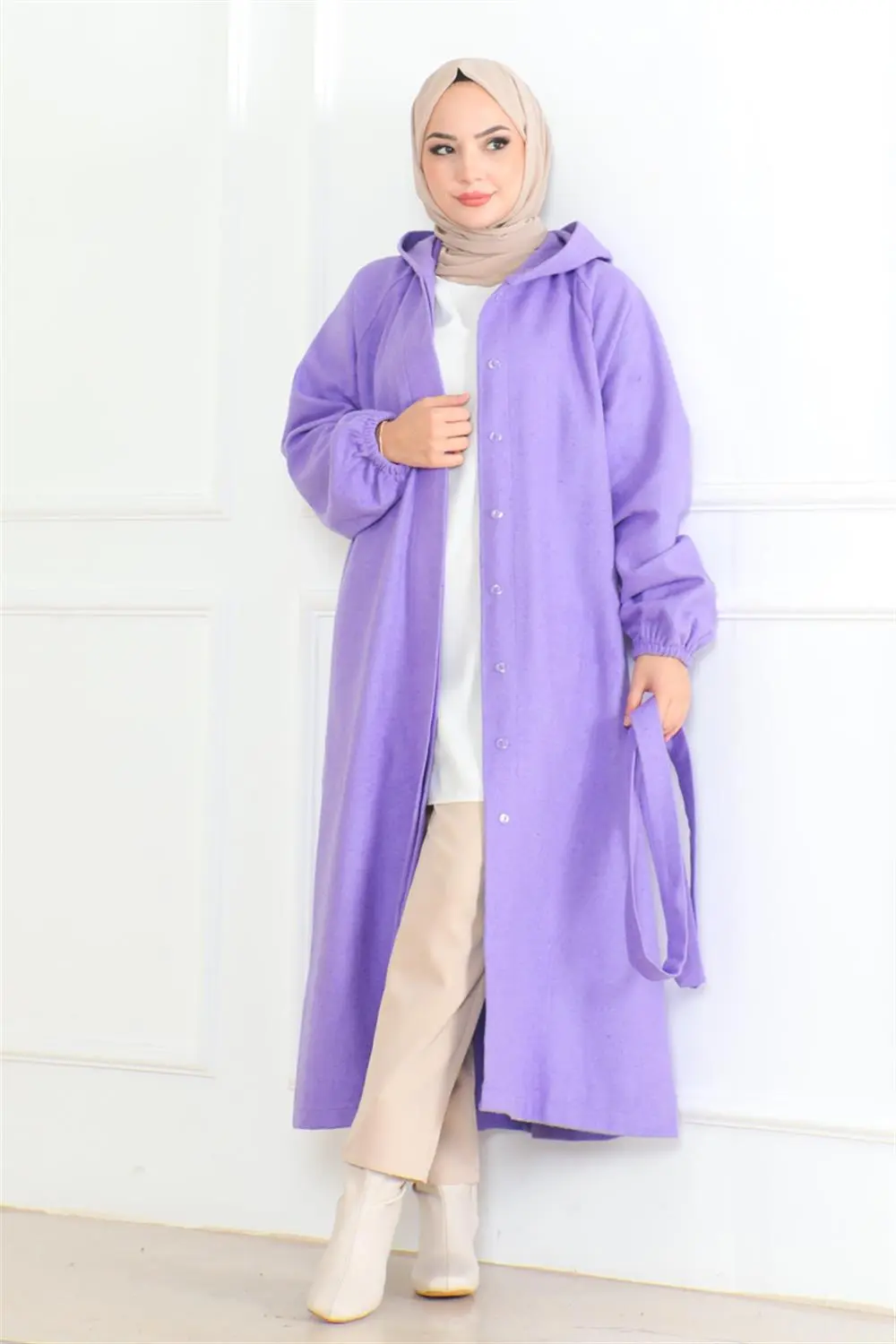 Belted Hijab Coat-detail