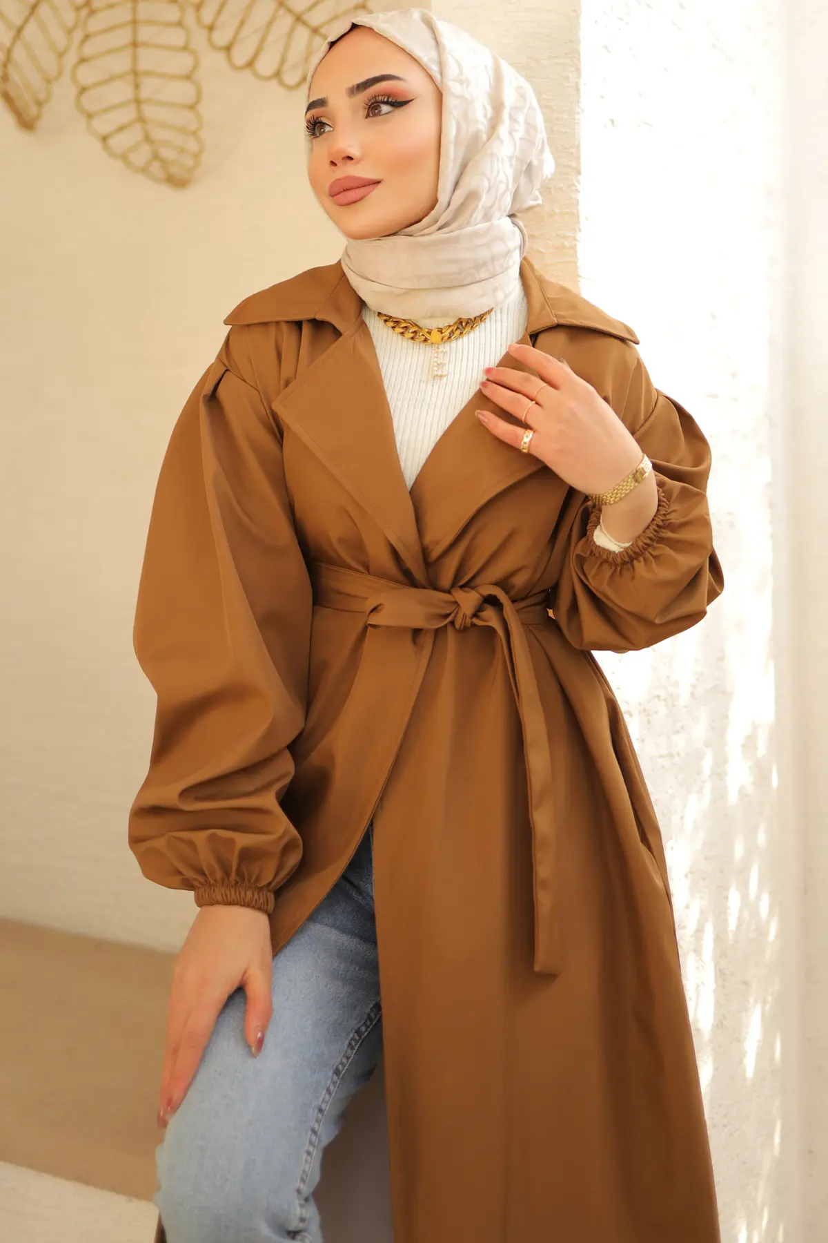 Belted Trench Coat Tan-detail
