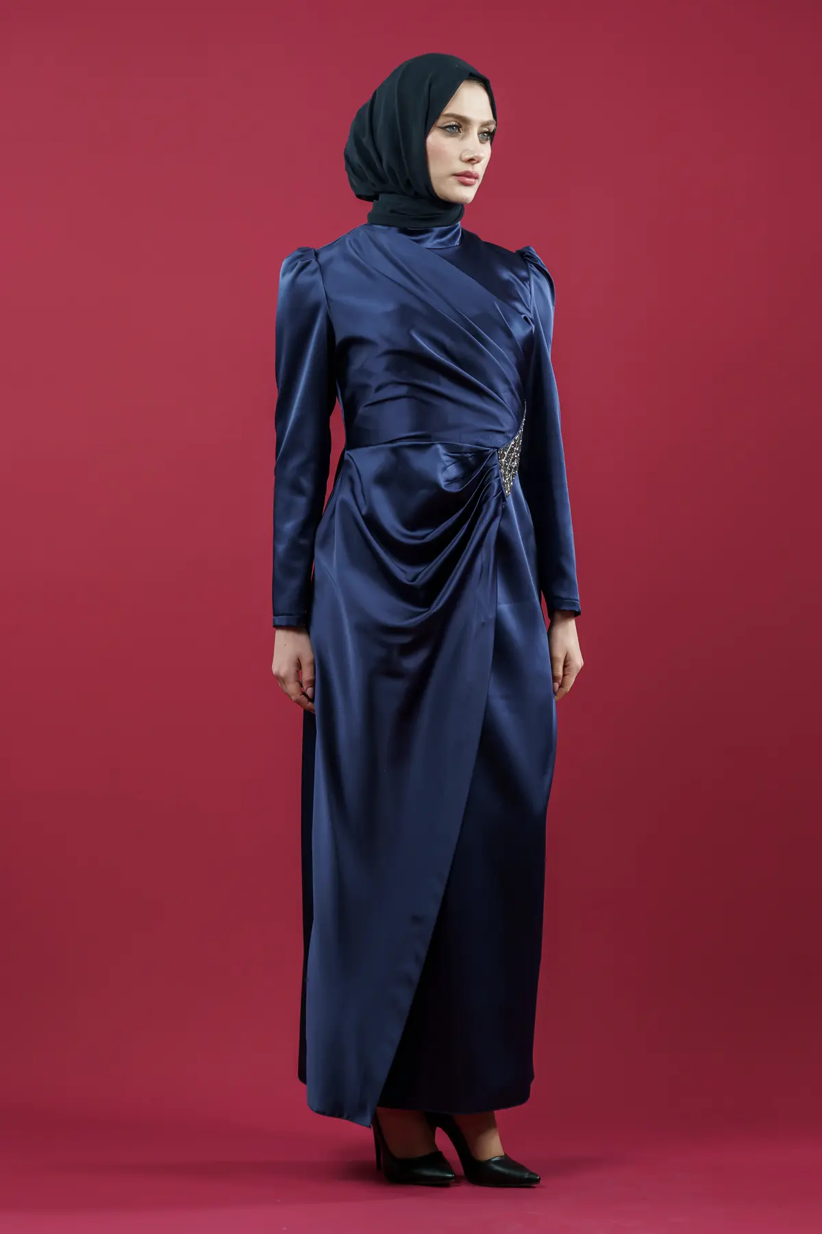 Lacivert Özel Gün Tesettür Abiye-detail