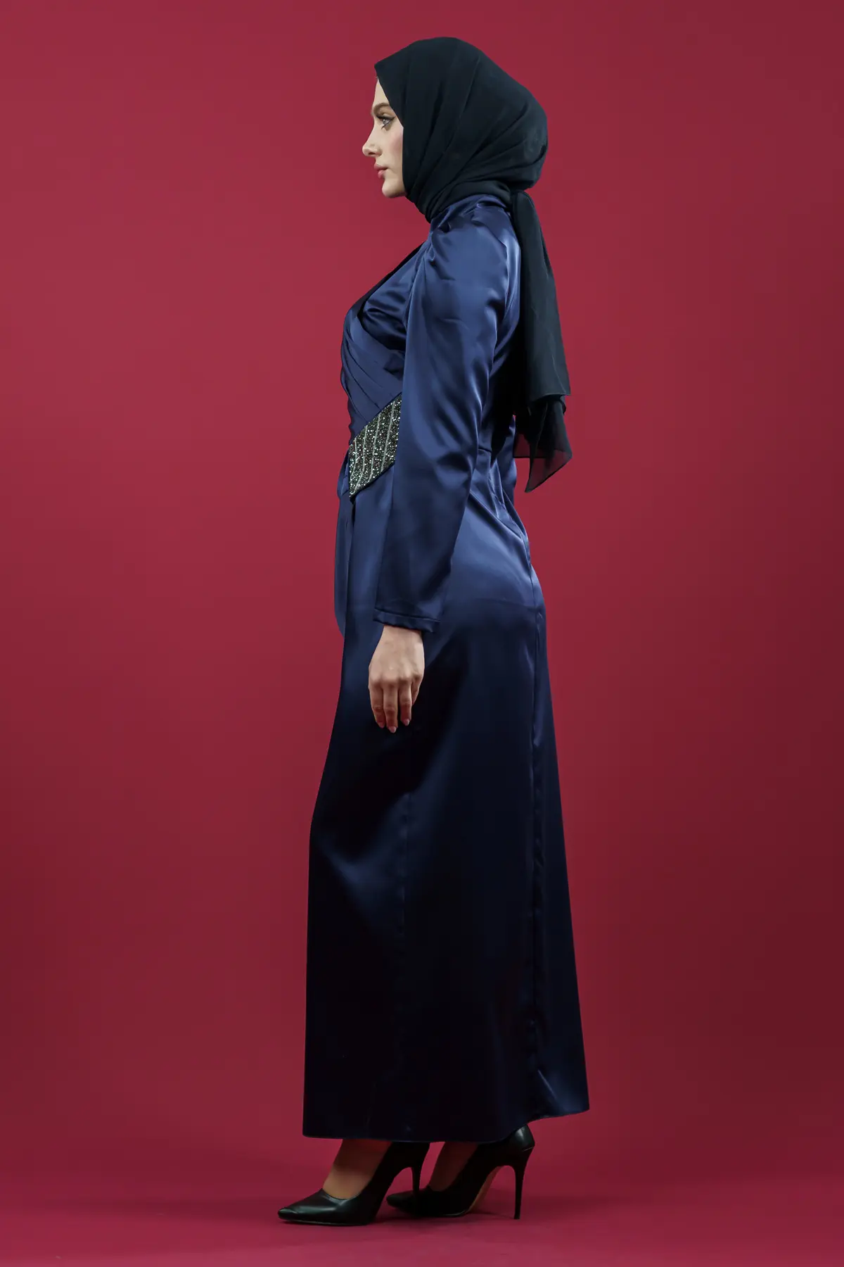 Lacivert Özel Gün Tesettür Abiye-detail