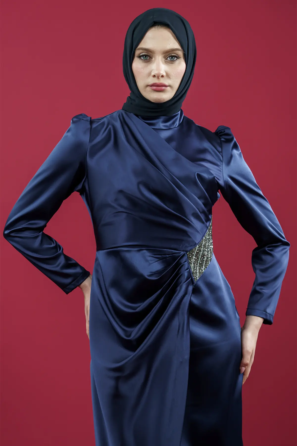 Lacivert Özel Gün Tesettür Abiye-detail