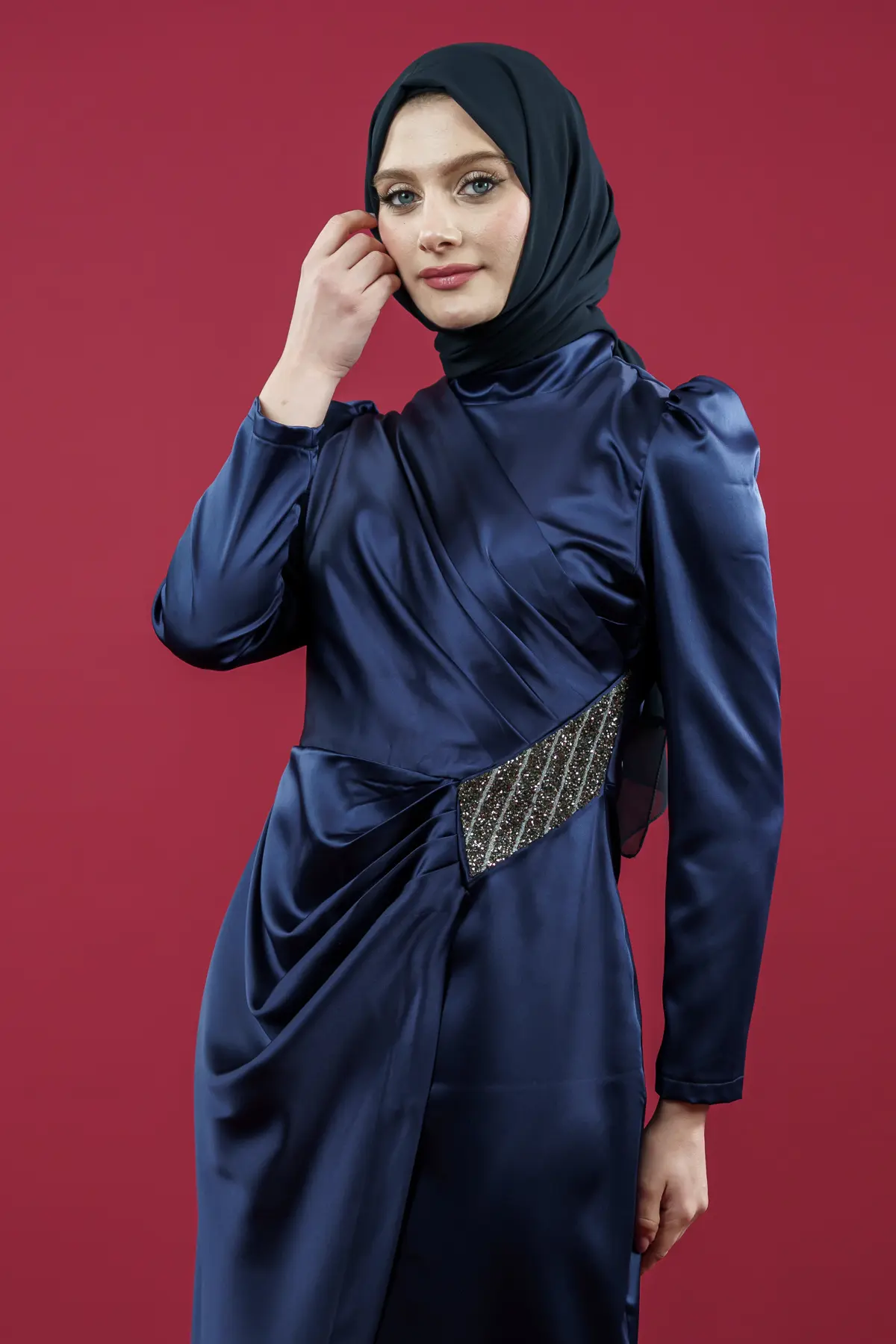 Lacivert Özel Gün Tesettür Abiye-detail