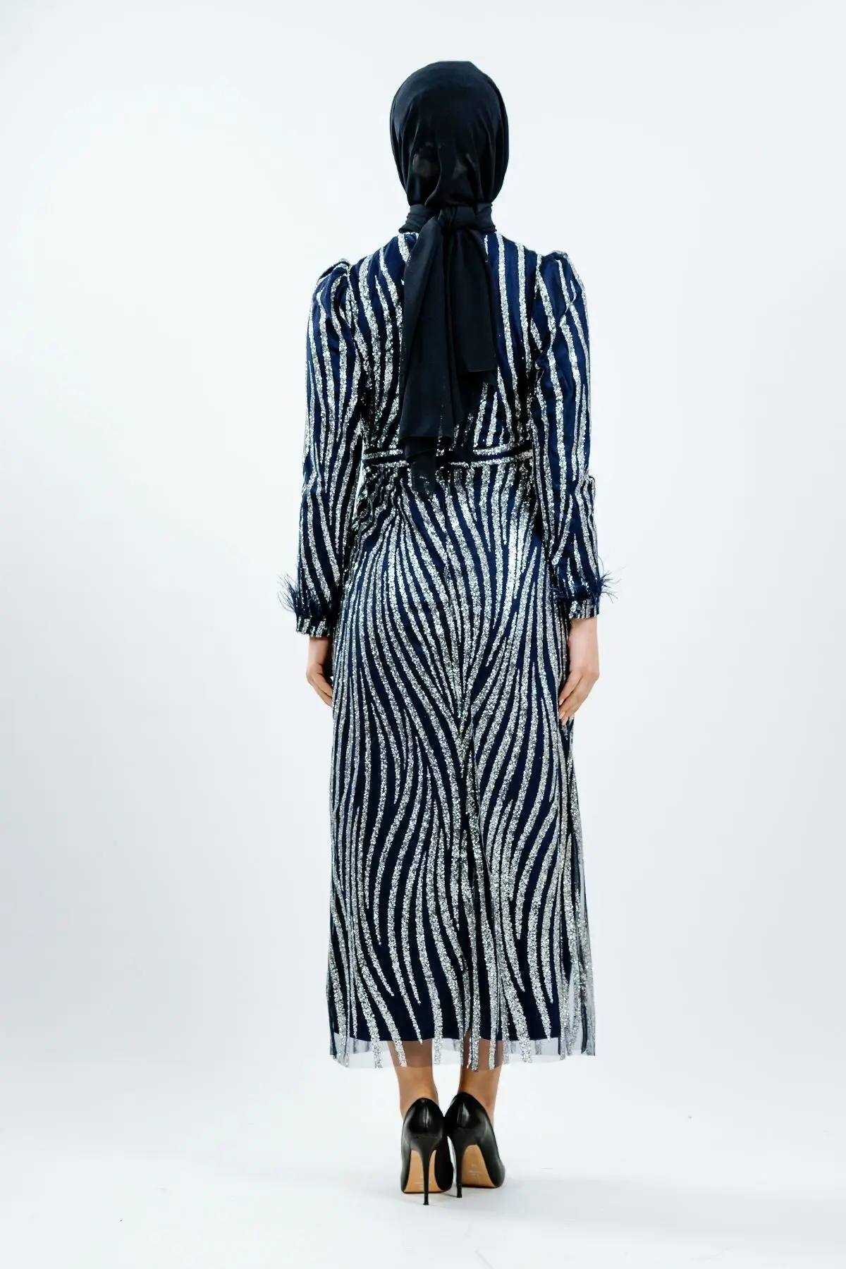 Navy Blue Silvery Evening Dress-detail