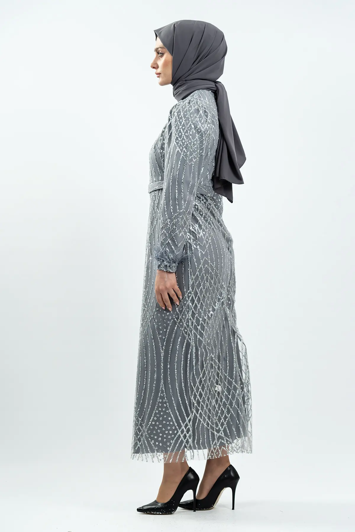 Navy Blue Silvery Evening Dress-detail