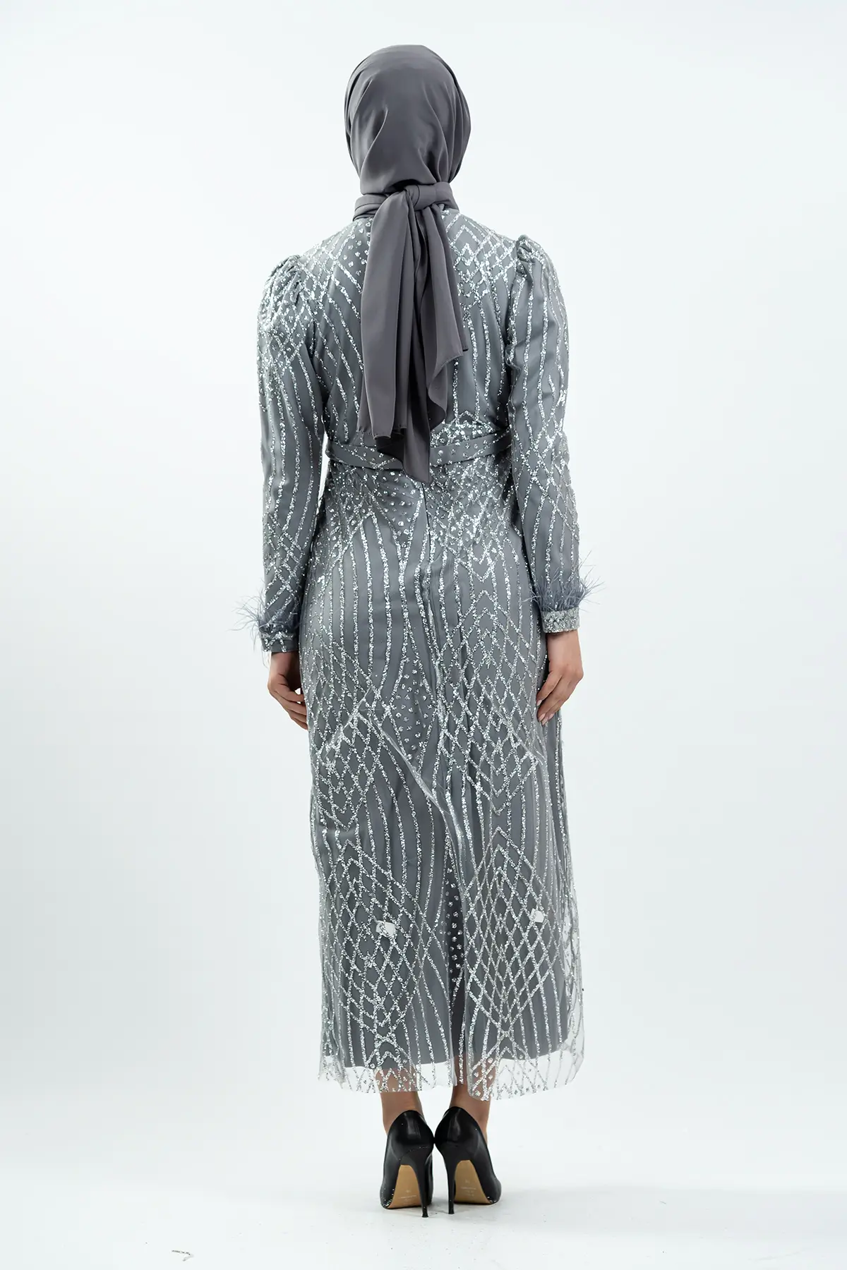 Navy Blue Silvery Evening Dress-detail