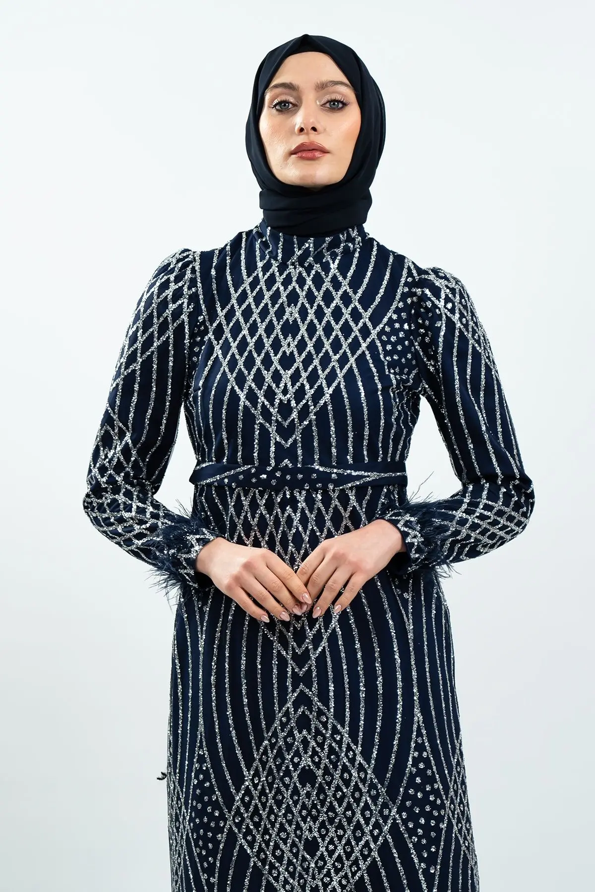 Navy Blue Silvery Evening Dress-detail