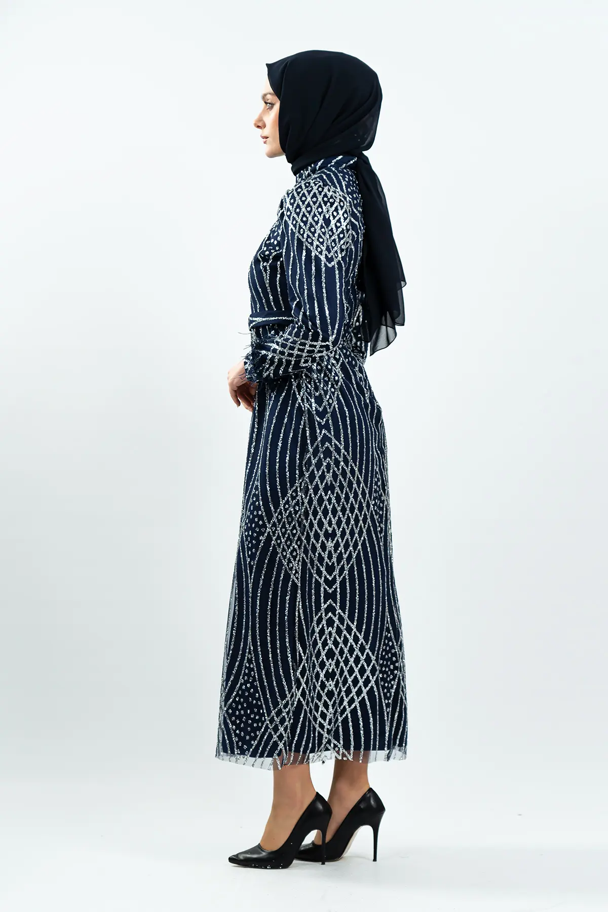 Navy Blue Silvery Evening Dress-detail