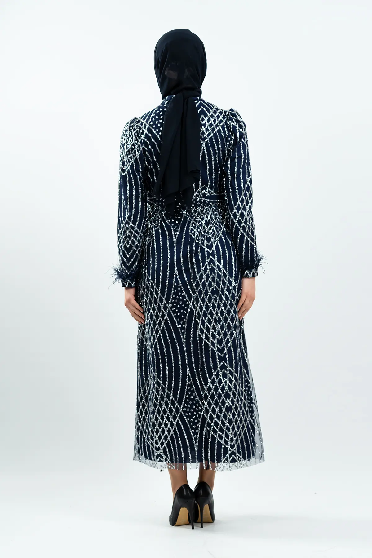 Navy Blue Silvery Evening Dress-detail