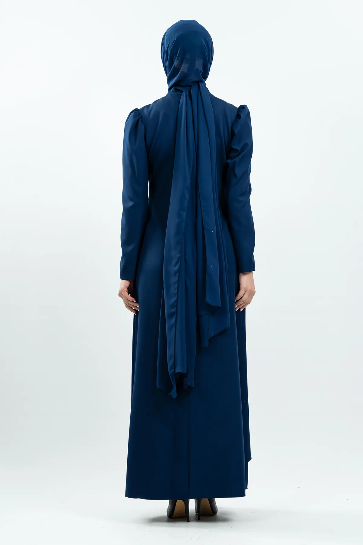 Navy Blue Stone Detailed Evening Dress-detail