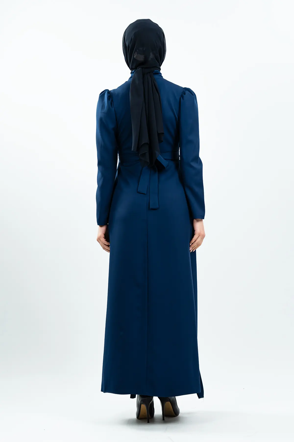 Navy Blue Stone Detailed Evening Dress-detail