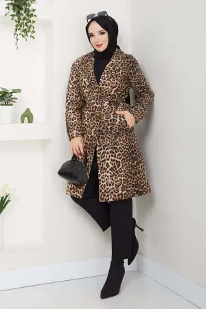 Leopar Baskılı Kaşe Kaban Leopar