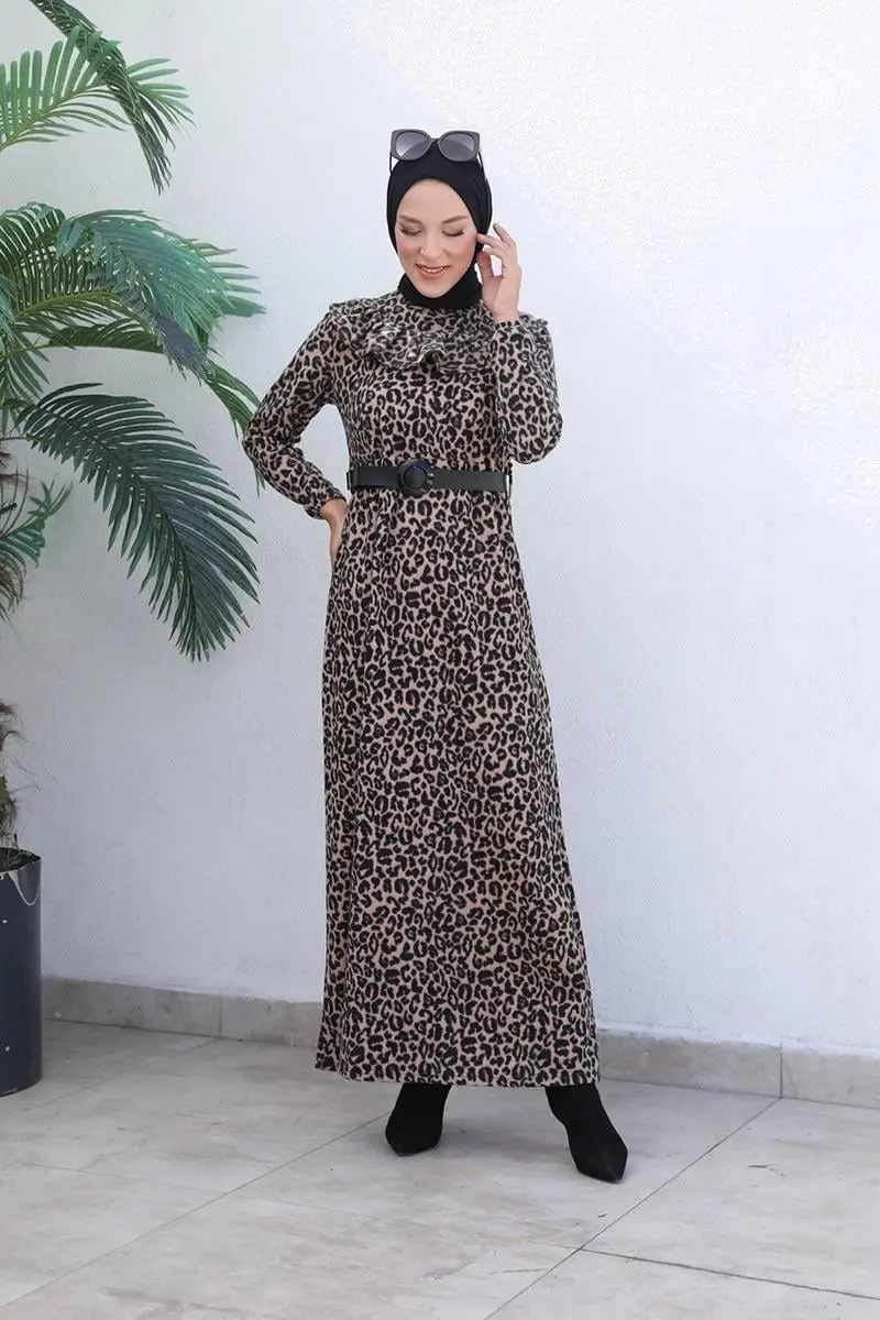 Leopar Desenli Elbise Vizon-detail