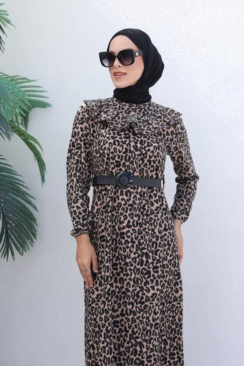 Leopar Desenli Elbise Vizon-detail