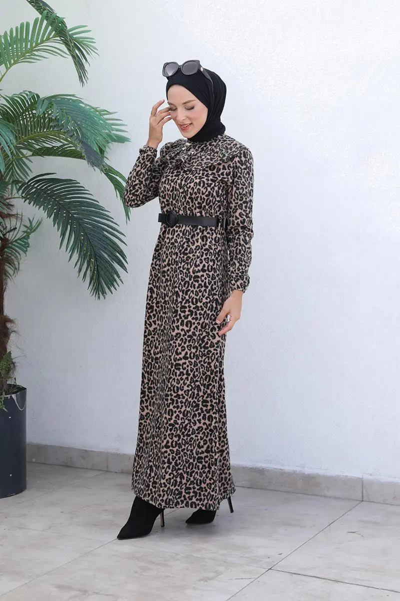 Leopar Desenli Elbise Vizon-detail