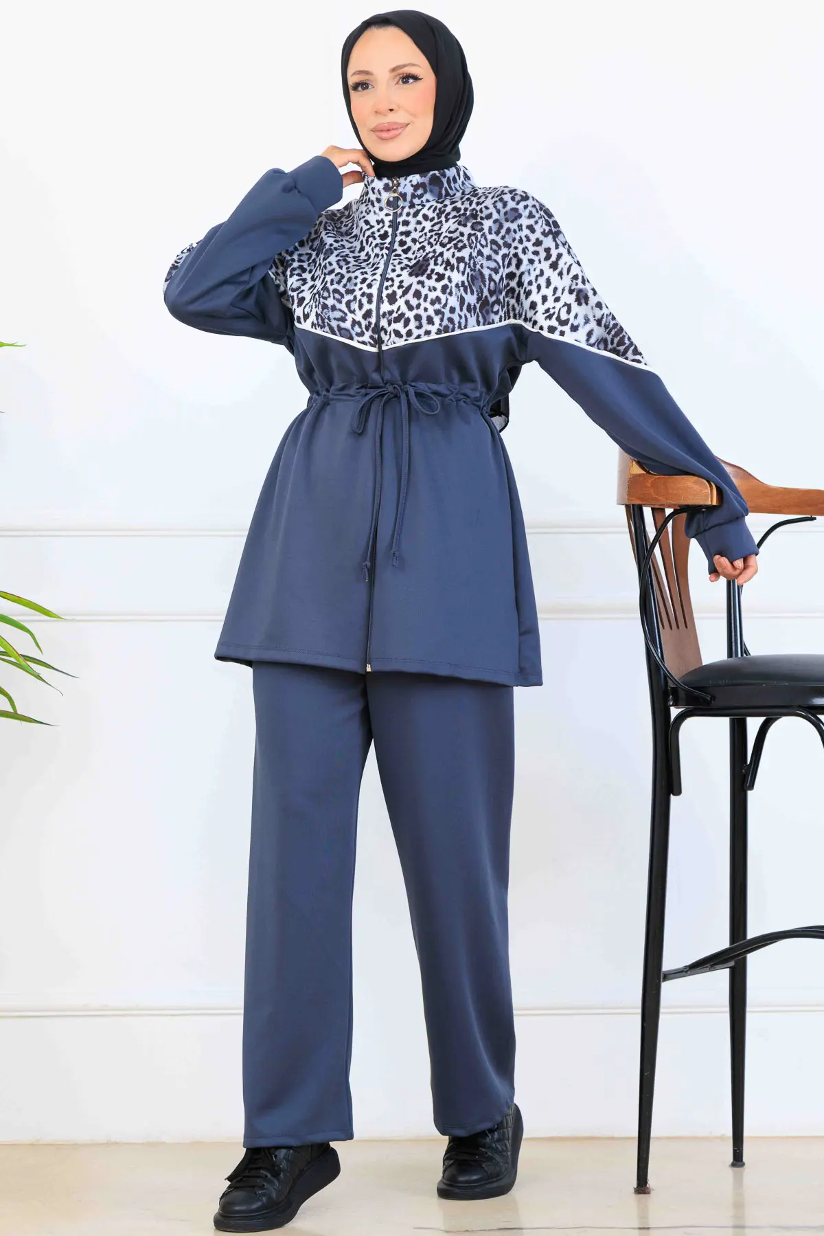 Leopar Desenli Scuba İkili Takım