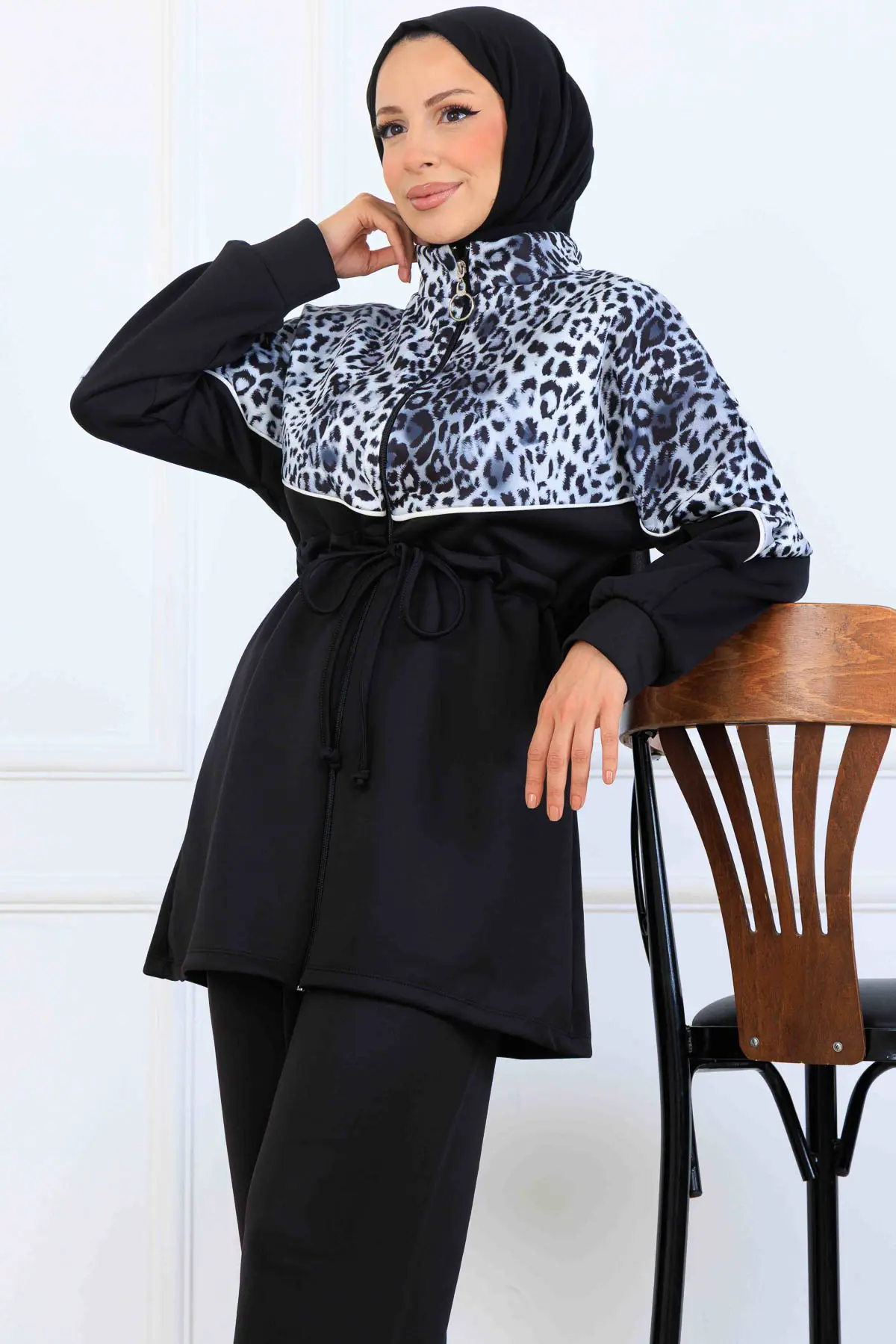 Leopar Desenli Scuba İkili Takım-detail