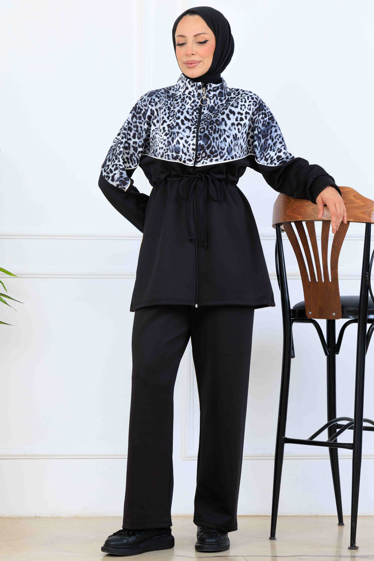 Leopar Desenli Scuba İkili Takım