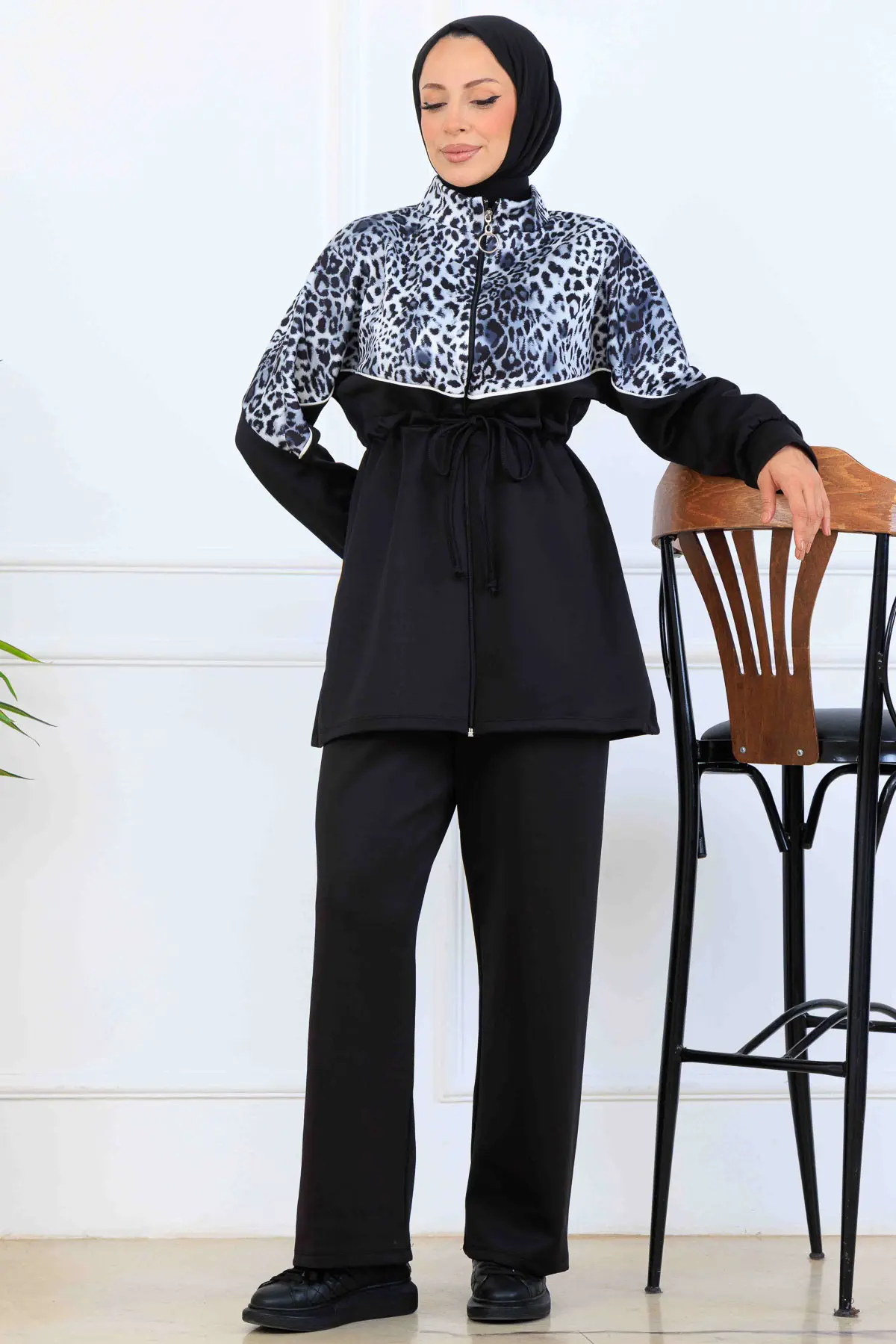 Leopar Desenli Scuba İkili Takım