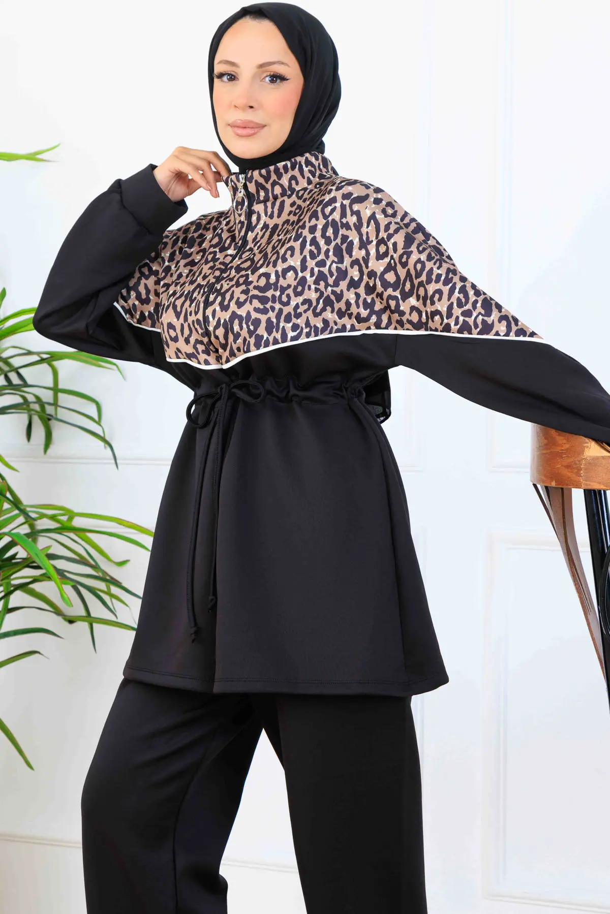 Leopar Desenli Scuba İkili Takım-detail