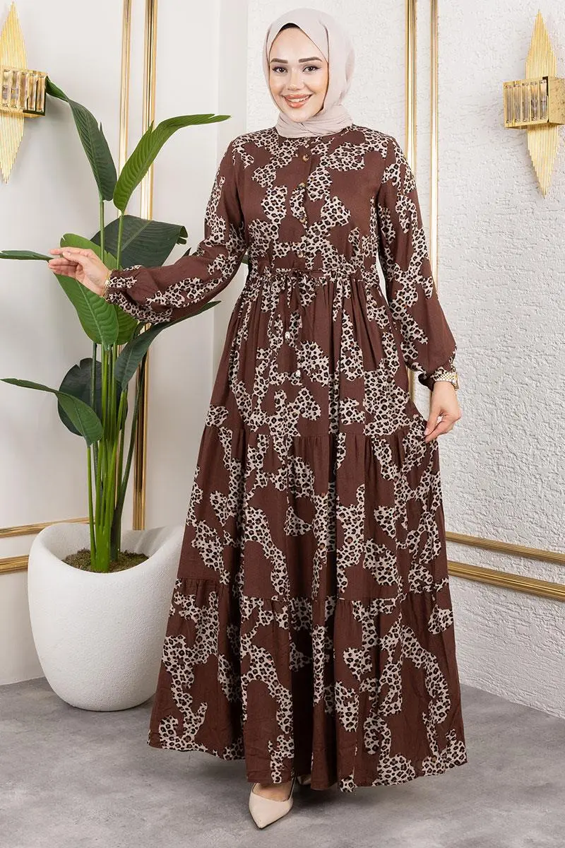 Leopar Desenli Viskon Elbise-detail