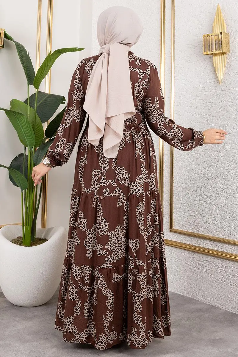 Leopar Desenli Viskon Elbise-detail
