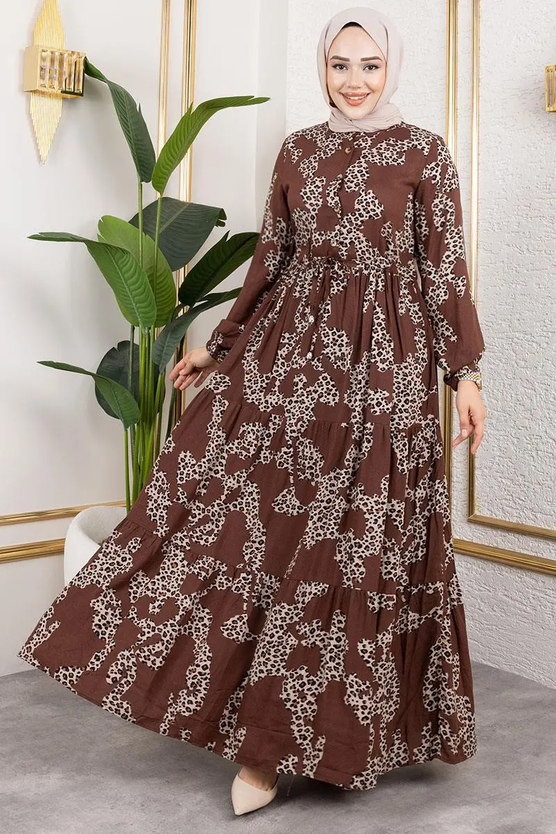Leopar Desenli Viskon Elbise
