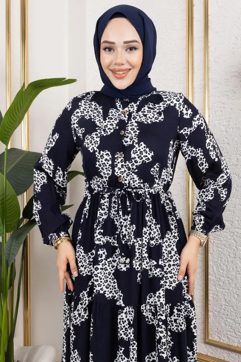 Leopar Desenli Viskon Elbise-detail