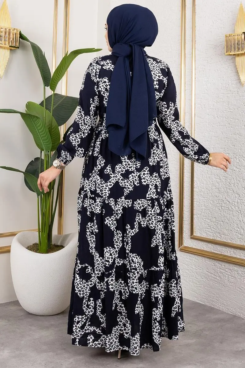 Leopar Desenli Viskon Elbise-detail