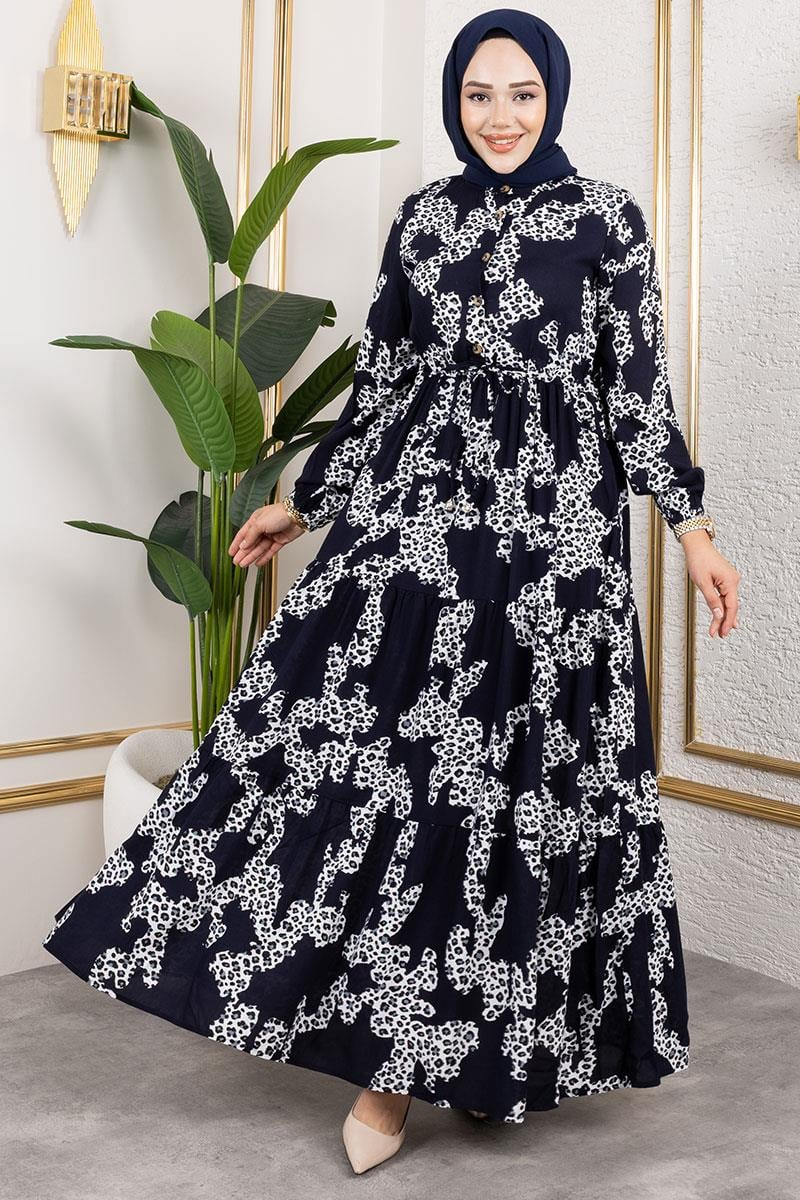 Leopar Desenli Viskon Elbise