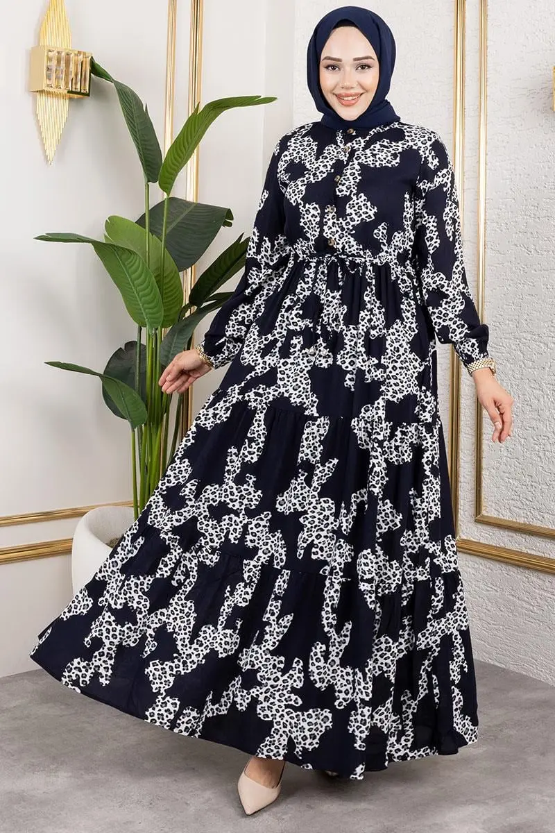Leopar Desenli Viskon Elbise