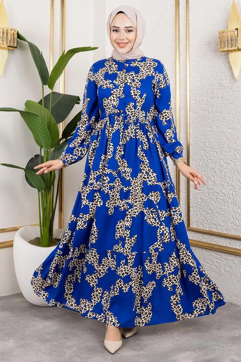 Leopar Desenli Viskon Elbise-detail