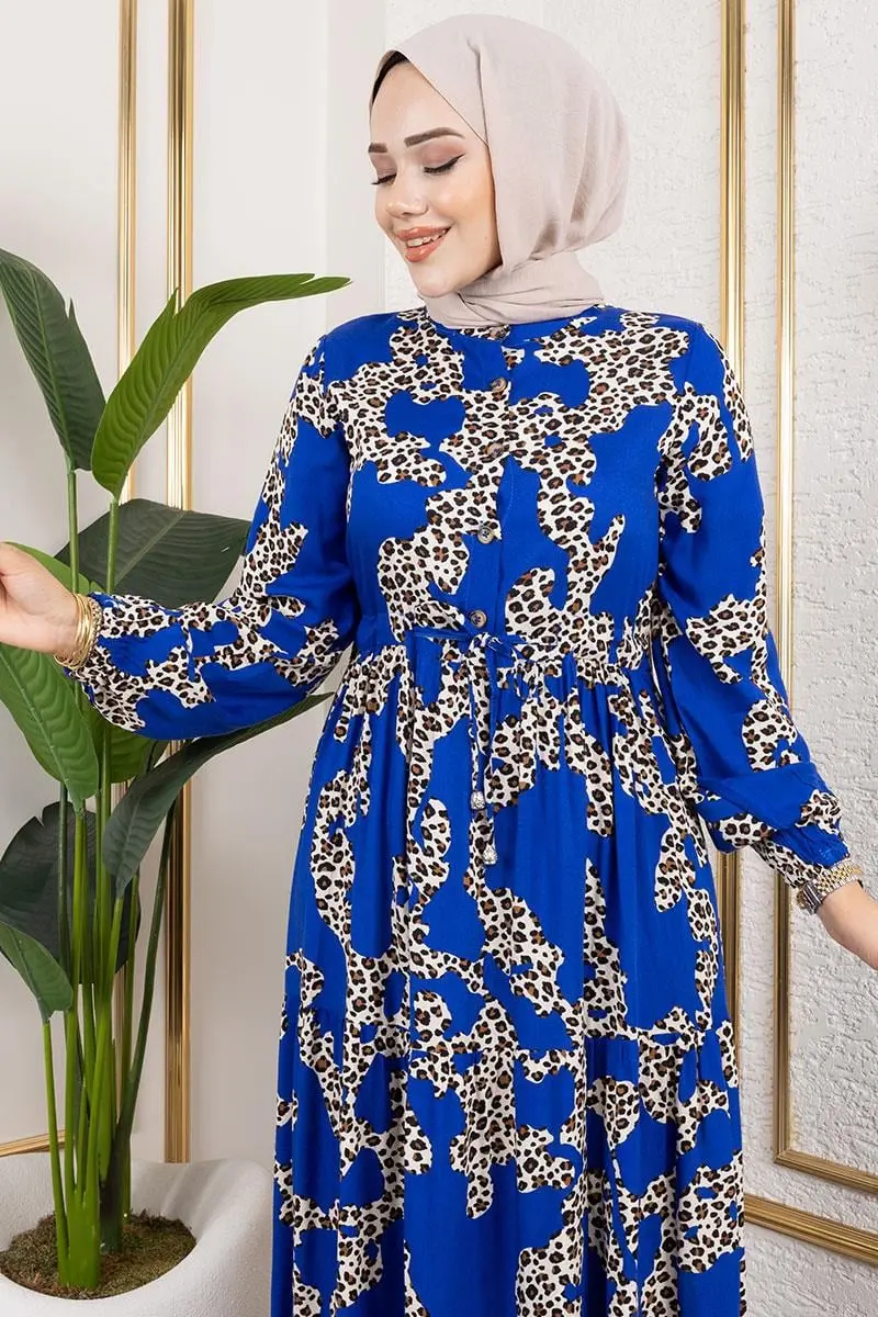 Leopar Desenli Viskon Elbise-detail