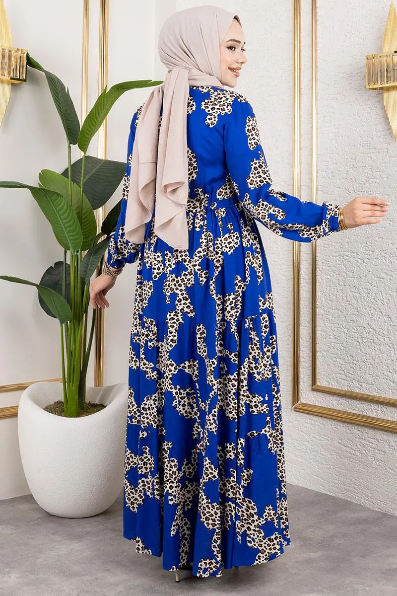 Leopar Desenli Viskon Elbise-detail