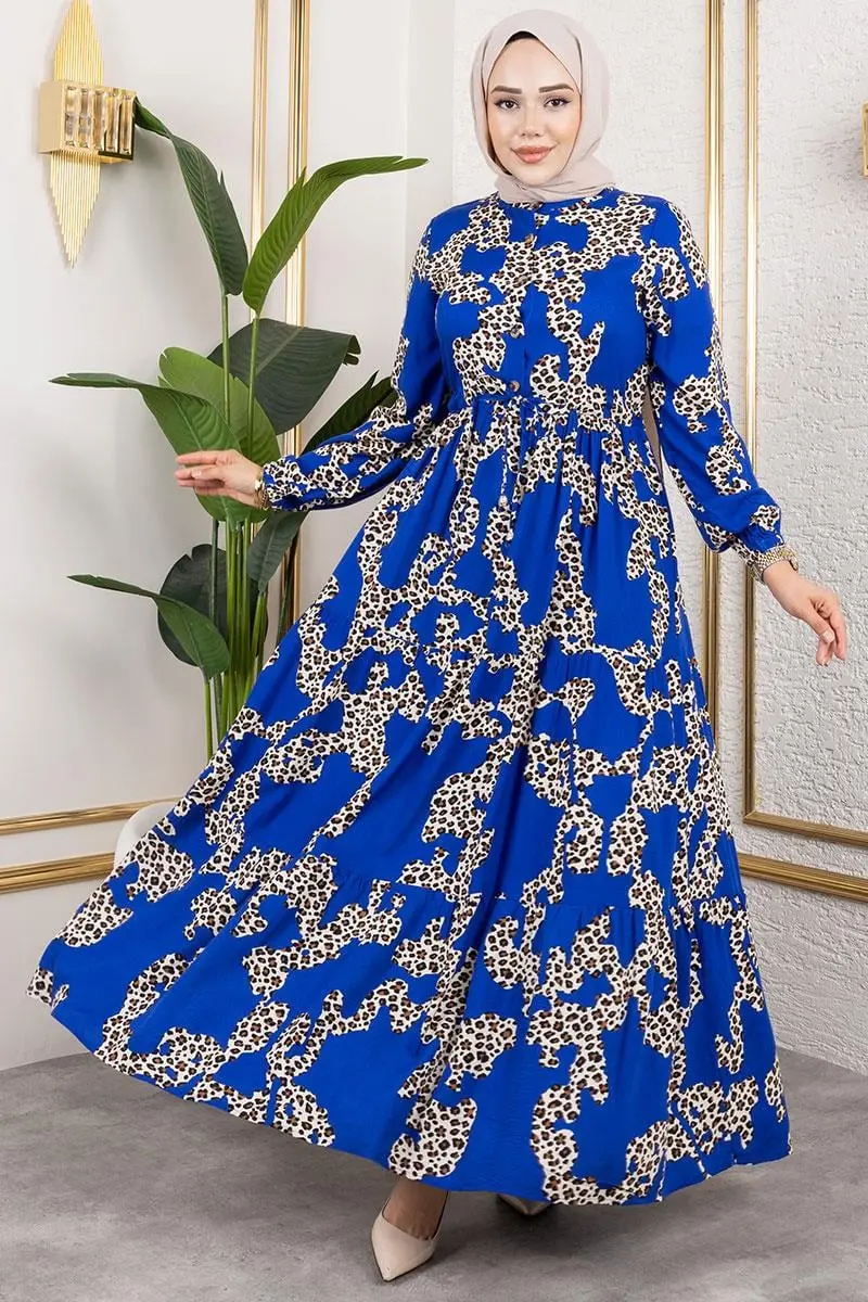 Leopar Desenli Viskon Elbise