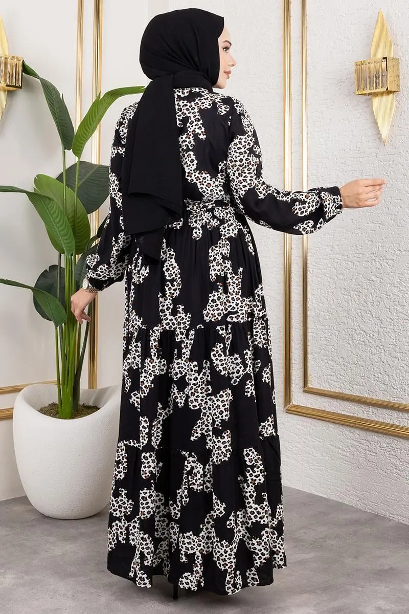 Leopar Desenli Viskon Elbise-detail