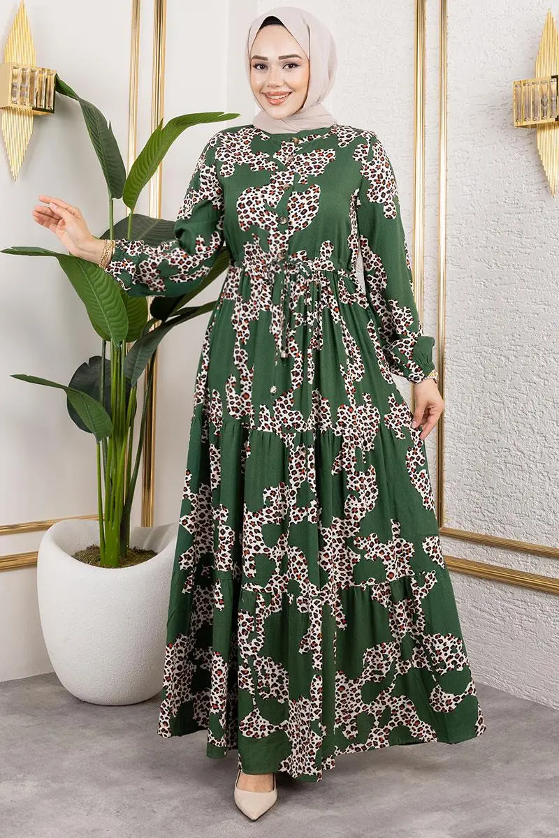 Leopar Desenli Viskon Elbise-detail