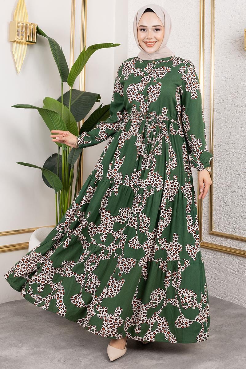 Leopar Desenli Viskon Elbise