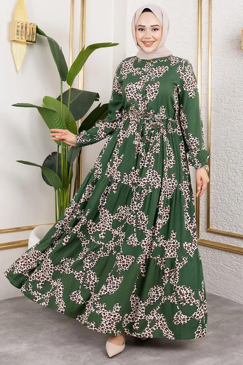 Leopar Desenli Viskon Elbise