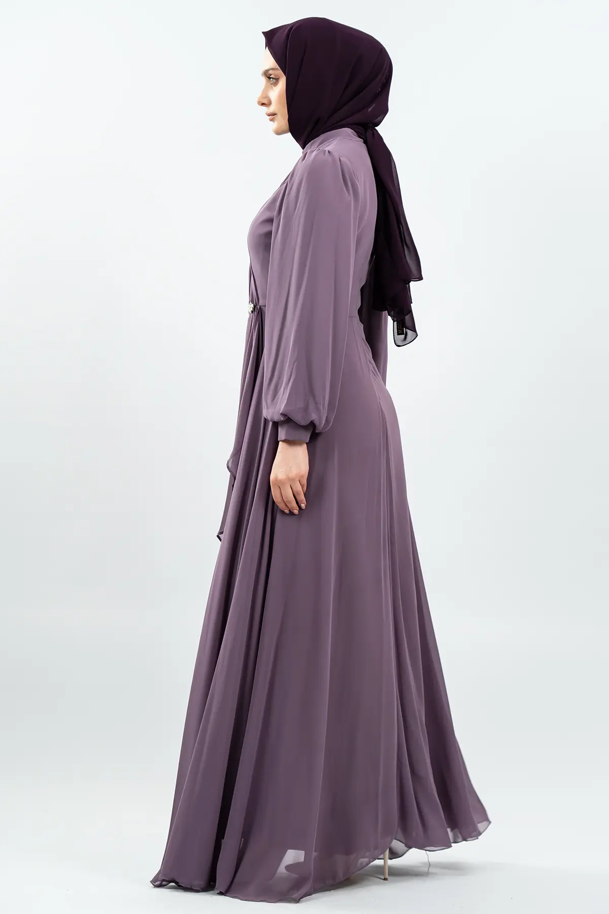 Lila Özel Gün Tesettür Abiye-detail