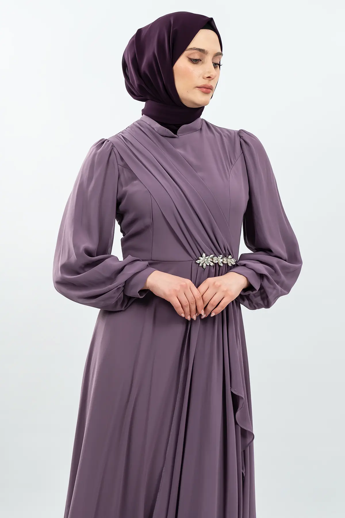 Lila Özel Gün Tesettür Abiye-detail